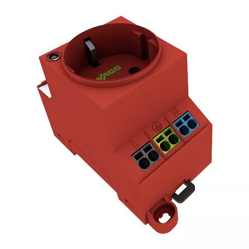 Prise pour armoire, type F (DE/NL/AT), rouge, LED d\'�tat, montage vis et rail (709-583)