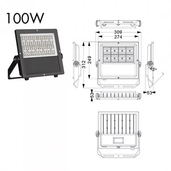 PROJECTEUR ROCK ASYMETRIQUE 100W 3000K IP67 (ROCK17BCA50)