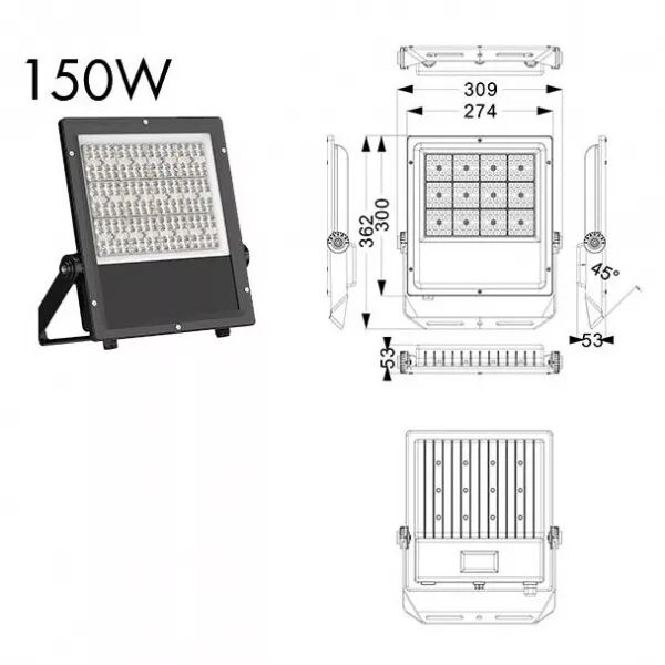 PROJECTEUR ROCK ASYMETRIQUE 150W 3000K IP67 (ROCK25BCA50)