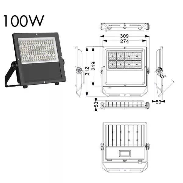 PROJECTEUR ROCK SYMETRIQUE 100W 3000K IP67