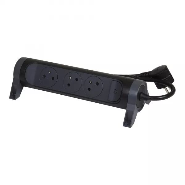 RALLONGE 3X2P+T SURFACE AVEC INTERRUPTEUR ET CORDON 1,5M 3G 1MM� - NOIR/GRIS