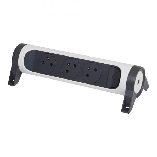 RALLONGE 3X2P+T SURFACE AVEC INTERRUPTEUR SANS CORDON - BLANC/GRIS FONC�