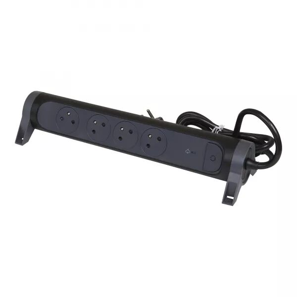 RALLONGE 4X2P+T SURFACE AVEC INTER, PARAFOUDRE ET CORDON 1,5M - NOIR/GRIS