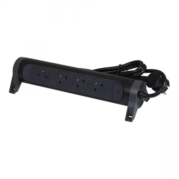 RALLONGE 4X2P+T SURFACE AVEC INTERRUPTEUR ET CORDON 1,5M 3G 1MM� - NOIR/GRIS