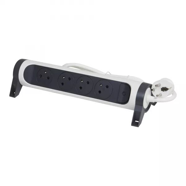 RALLONGE 4X2P+T SURFACE AVEC INTERRUPTEUR ET CORDON 3M 3G 1,5MM� - BLANC/GRIS