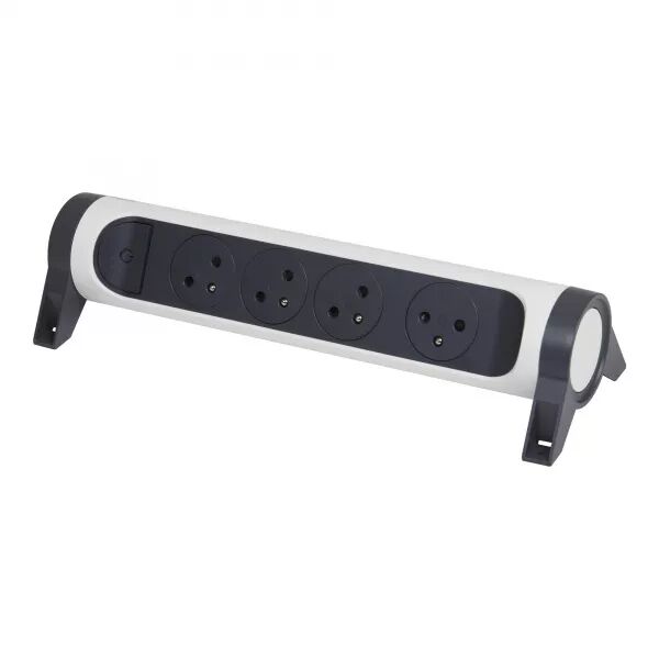 RALLONGE 4X2P+T SURFACE AVEC INTERRUPTEUR SANS CORDON - BLANC/GRIS FONC�