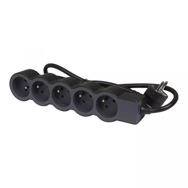 RALLONGE 5X2P+T AVEC CORDON 3M 3G 1,5MM� - NOIR/GRIS FONC�