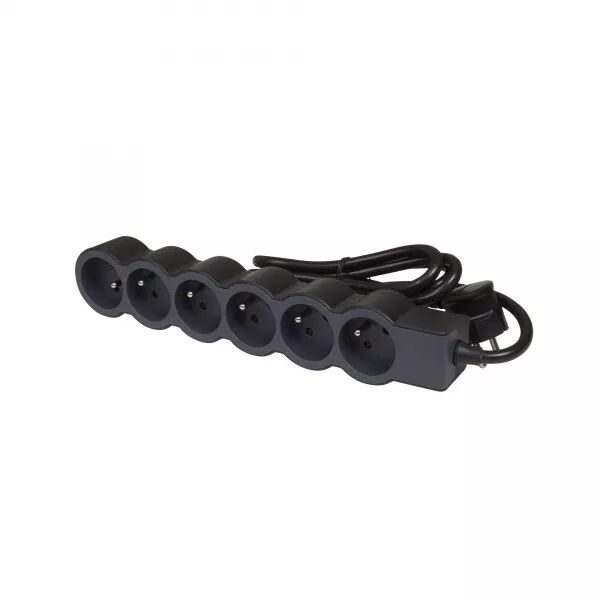 RALLONGE 6X2P+T AVEC CORDON 1,5M 3G 1MM� - NOIR/GRIS FONC�