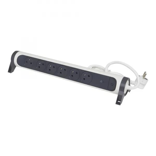 RALLONGE 6X2P+T SURFACE AVEC INTER, PARAFOUDRE ET CORDON 1,5M - BLANC/GRIS