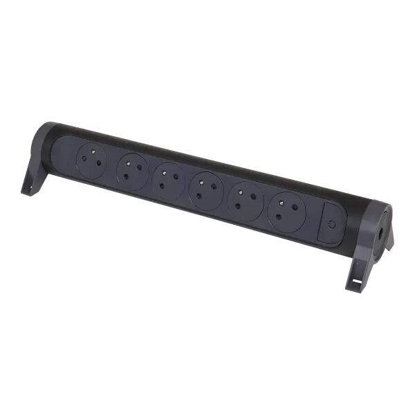 RALLONGE 6X2P+T SURFACE AVEC INTERRUPTEUR SANS CORDON - NOIR/GRIS FONC�