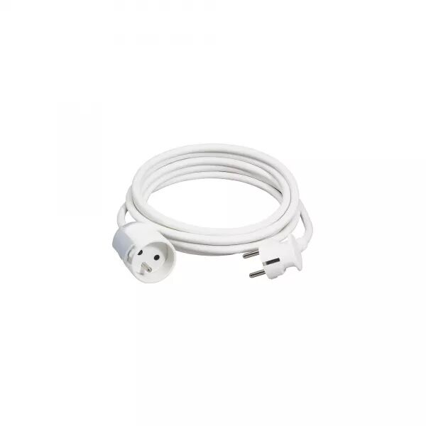 RALLONGE DOMESTIQUE 2P+T AVEC CROCHET DE SUSPENSION + �CLIPS - LONG.5M - BLANC