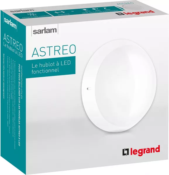 sarlam-hublot fonctionnel blanc standard astreo led 800lm � d�tection hf (sl532185)