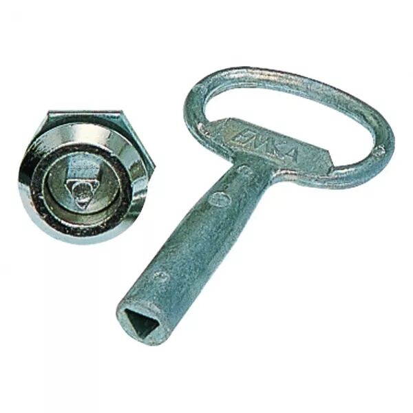 Serrure triangle m�le 7mm chrom�e avec 1 cl� pour coffret et armoire quadro4-5 (FZ450)