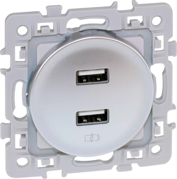 SQUARE chargeur dble USB A 5,5V SILVER (60429)