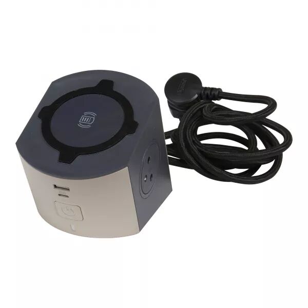 STATION DE CHARGE 2X2P+T, CHARGEUR SANS FIL, USB A+C ET CORDON 2M - TAUPE/GRIS