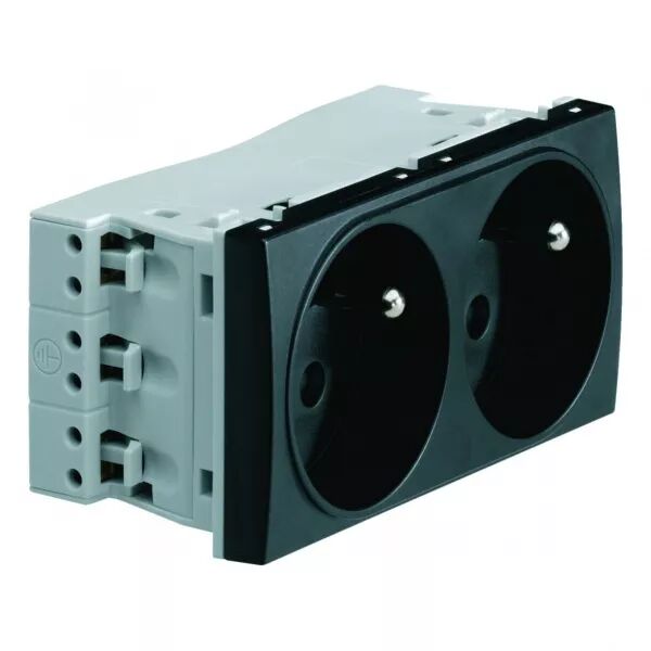 Systo prise de courant double sp�cial goulotte 2P+T 16A 250V 4 modules Noir (WS122N)