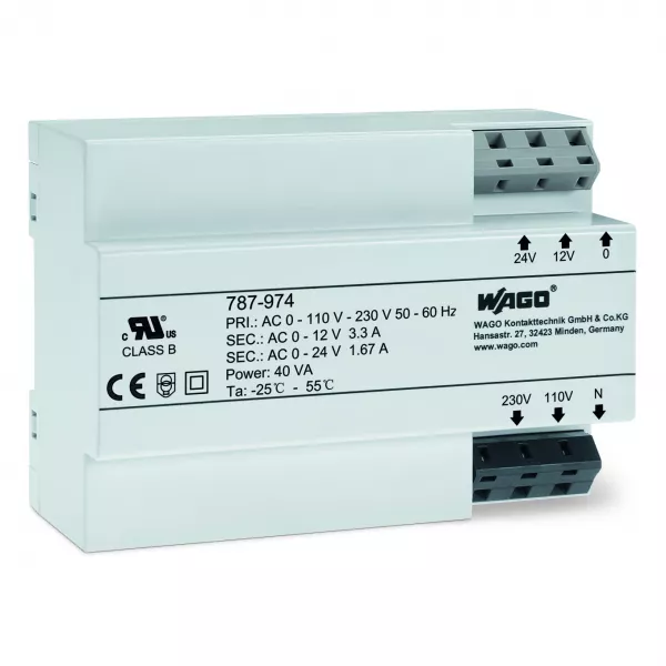 Transformateur 110/230 V AC / 12/24 V AC - 40 VA787-974