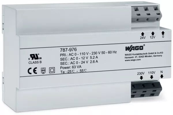 TRANSFORMATEUR 110/230 V AC / 12/24 V AC - 63 VA