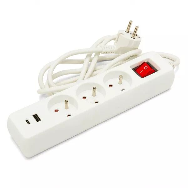 VELAMP - Multiprise fran�aise avec 3 sorties 2P+T et 2 prises USB. C�ble de 1,5 m (MULTIP-FR-USB3)
