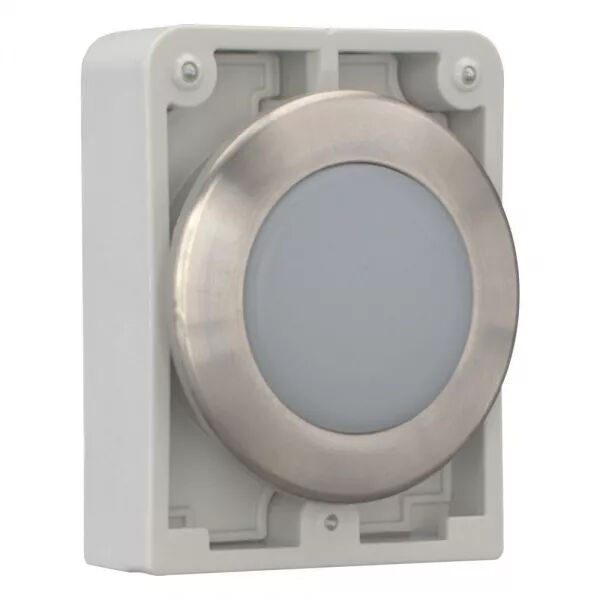 VOYANT LUMINEUX, 30MM, ACIER INOXYDABLE, PLAT, BLANC, � RAPPEL, PERSONALISABLE